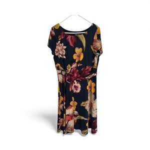 Perceptions Floral Print Dress with Belt, Large